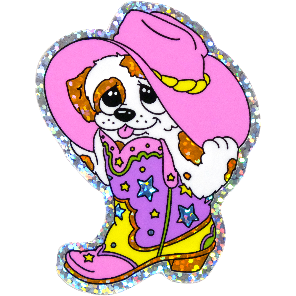 Cute Boot Pup Glitter Sticker